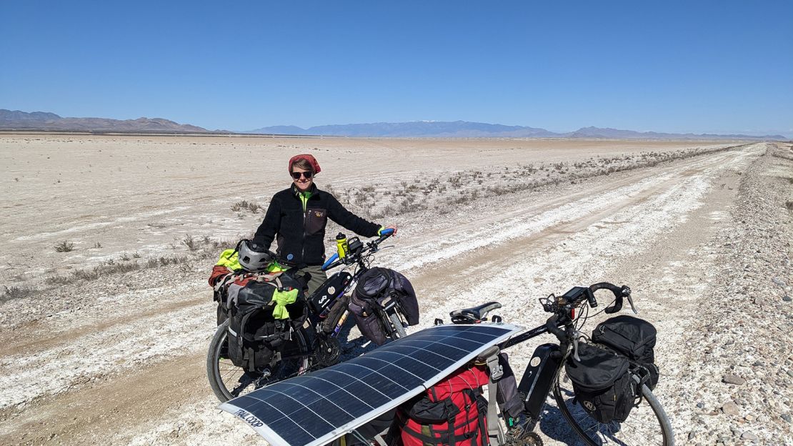 Claire biking through Wilcox, Arizona.