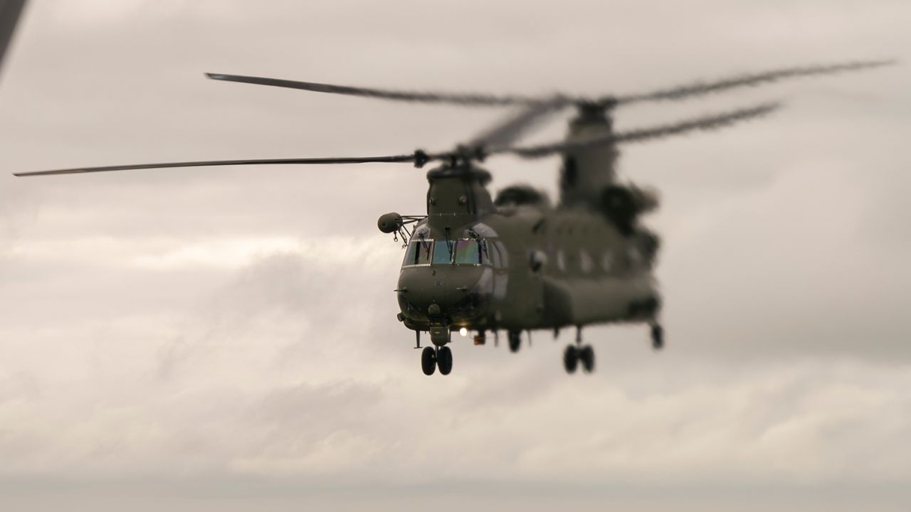 A Boeing H-47 Chinook helicopter on July 7, 2022. An Army spokeswoman said Tuesday that the Army grounded its entire fleet of Chinook helicopters after a "small number" of engines fires were discovered.