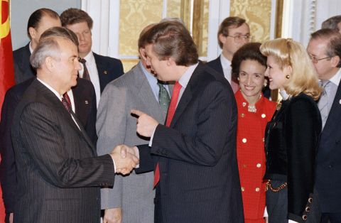 Gorbachev shakes hands with businessman — and future US President — Donald Trump at the US State Department in December 1987. It was before a luncheon held in Gorbachev's honor.
