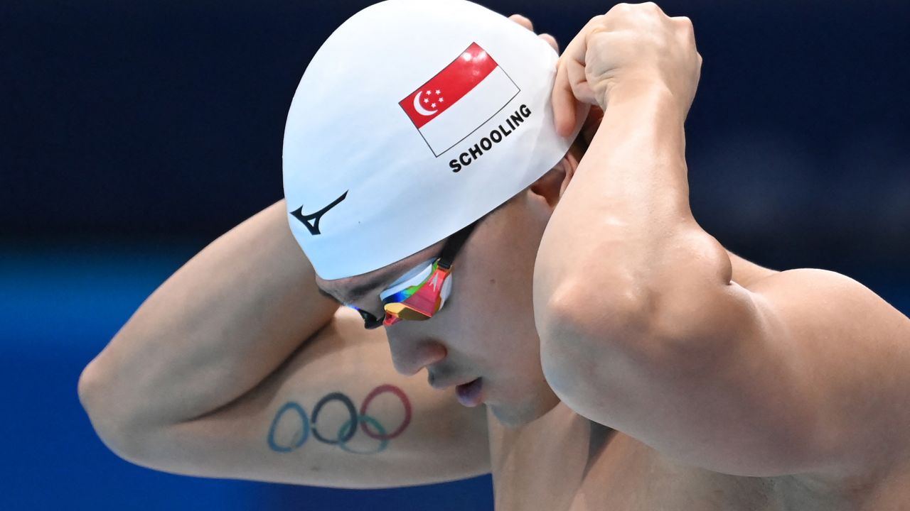 Singapore's Joseph Schooling competes in a swimming heat during the Tokyo 2020 Olympics.