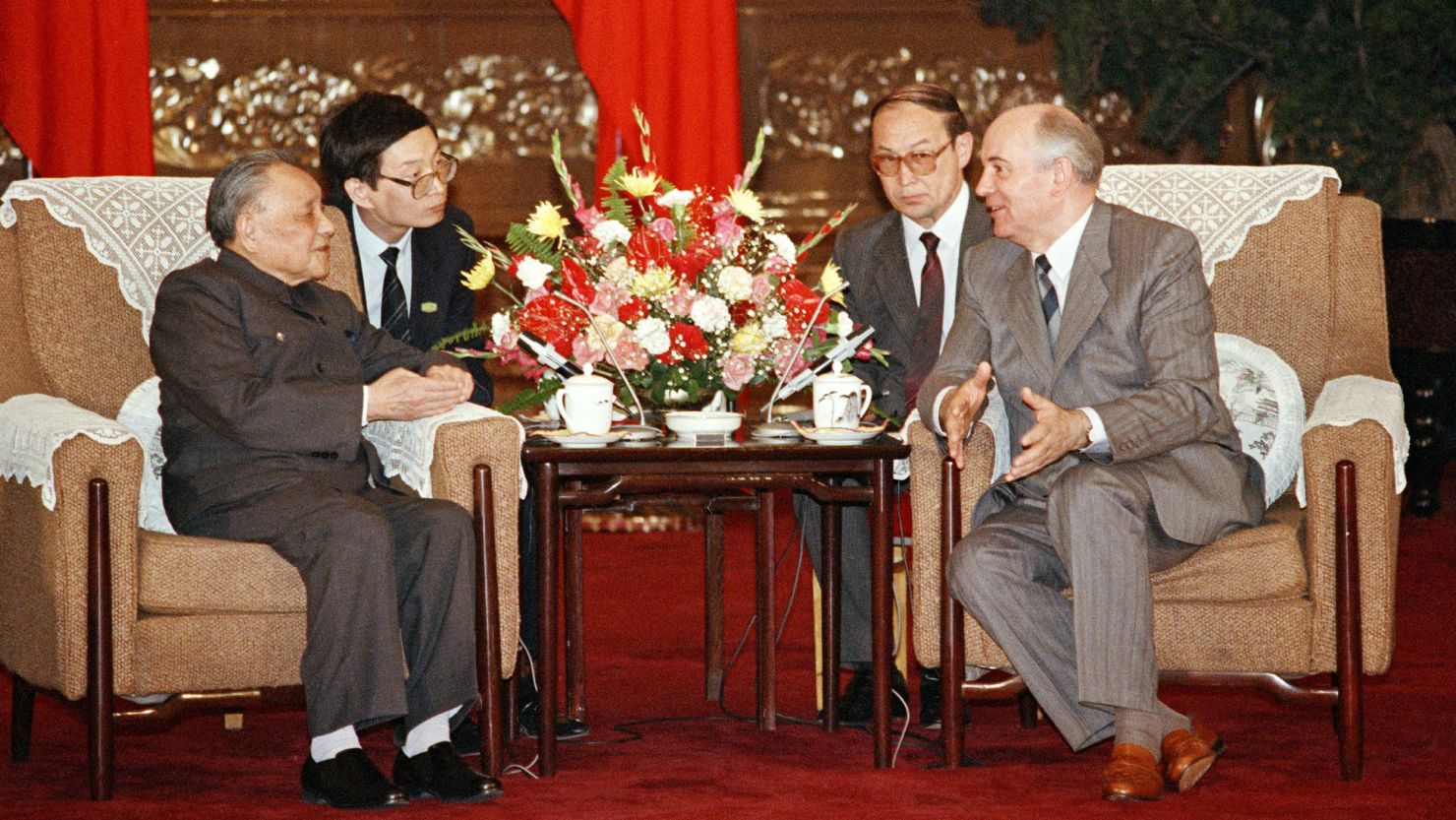 Soviet leader Mikhail Gorbachev, right, meets with Chinese leader Deng Xiaoping in the Great Hall of the People in Beijing in May, 1989.