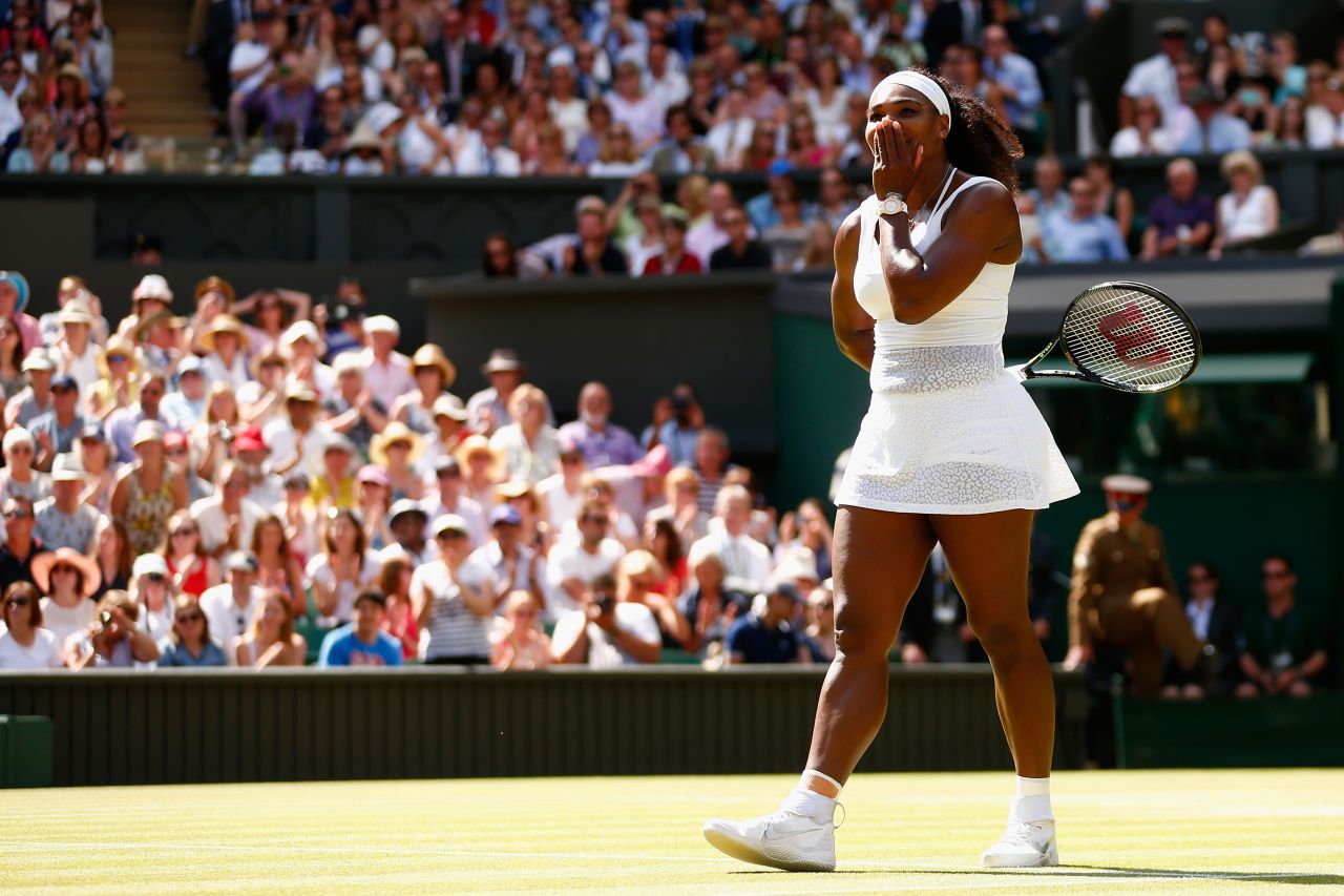 Williams wore a sheer cheetah-patterned white tennis dress to the 2015 Wimbledon Ladies Single Final.