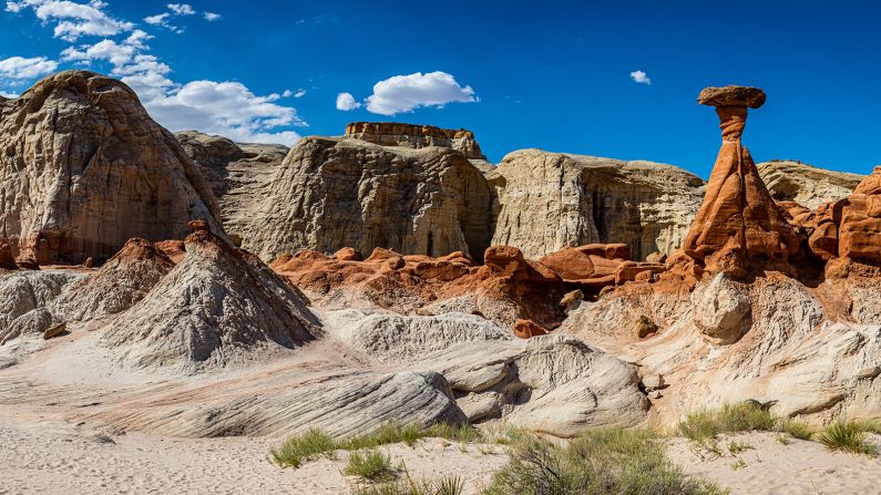 The Toadstool Trail leads to an area of hoodoos and balanced rock formations created by centuries of erosion and is part of the Grand Staircase-Escalante National Monument in Kane County, Utah.

AdobeStock_384202635