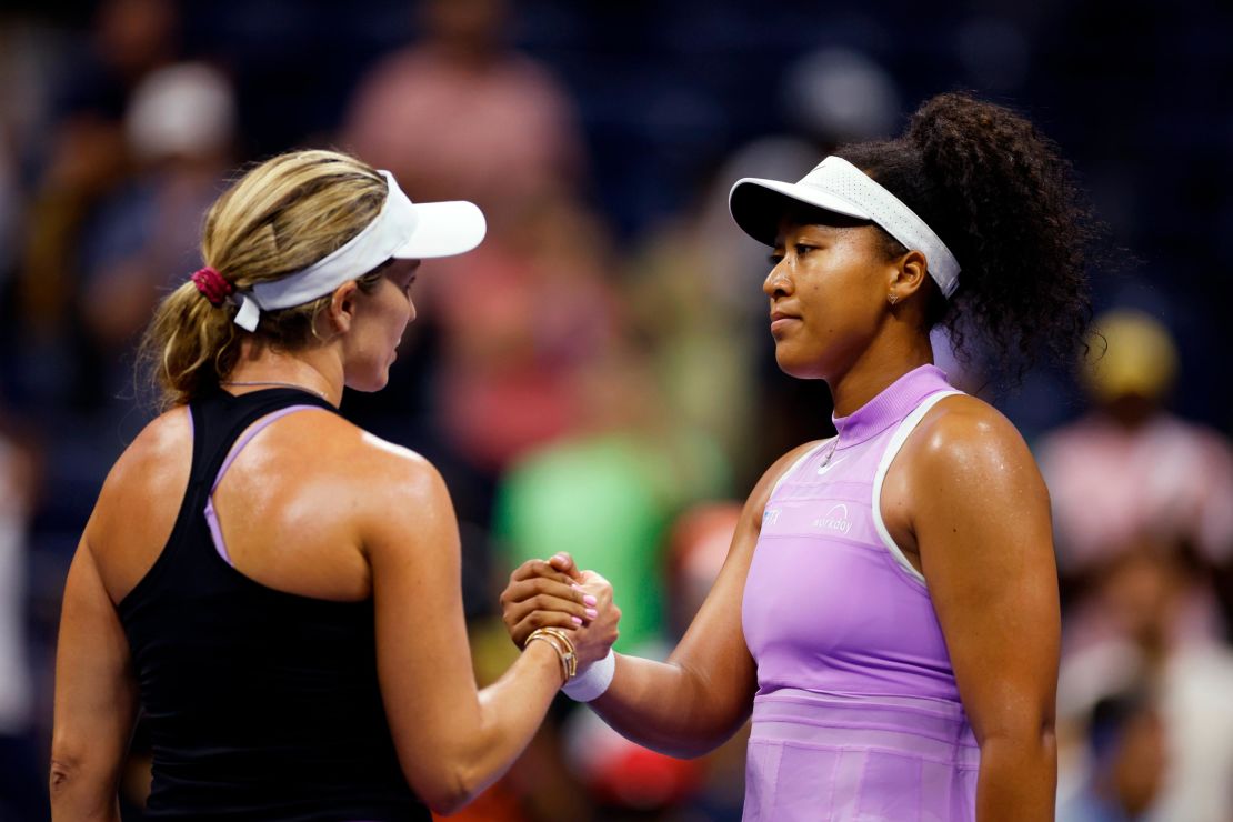 Danielle Collins shakes hands with Naomi Osaka after defeating her in the first round. 
