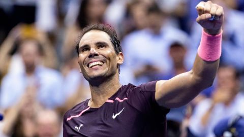 Rafael Nadal celebrates defeating Rinky Hijikata in the first round of the Australian Open. 