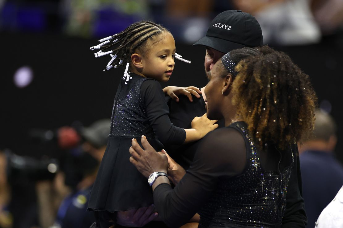 Serena Williams with her daughter after a US Open match this year.