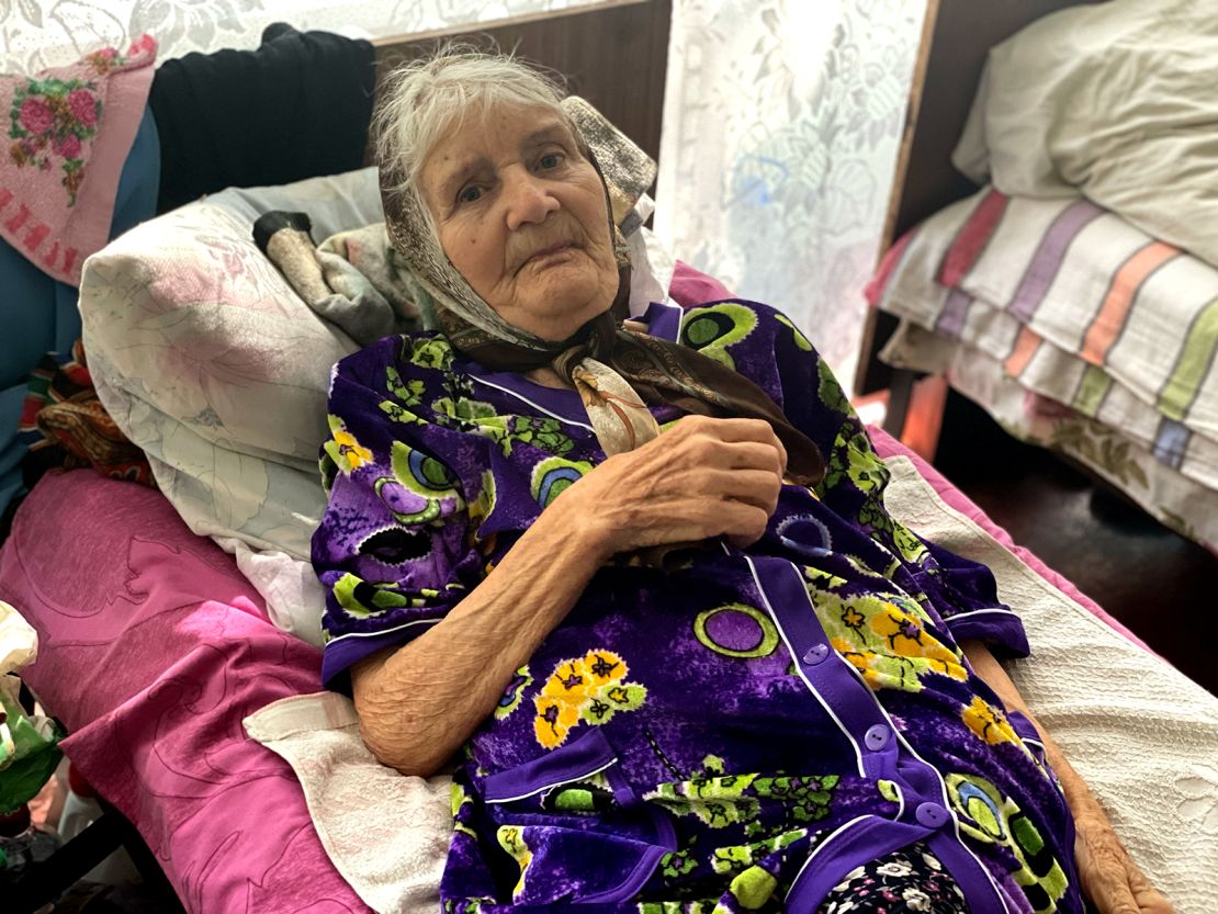 Lypchak Lubbock, 83, lying on bed in a shelter in southern Ukraine.