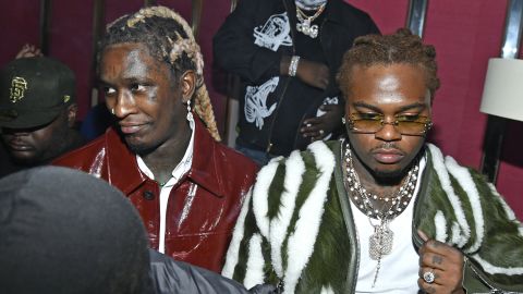 Seen in October, Young Thug, left, and Gunna are fighting RICO allegations in Atlanta. 