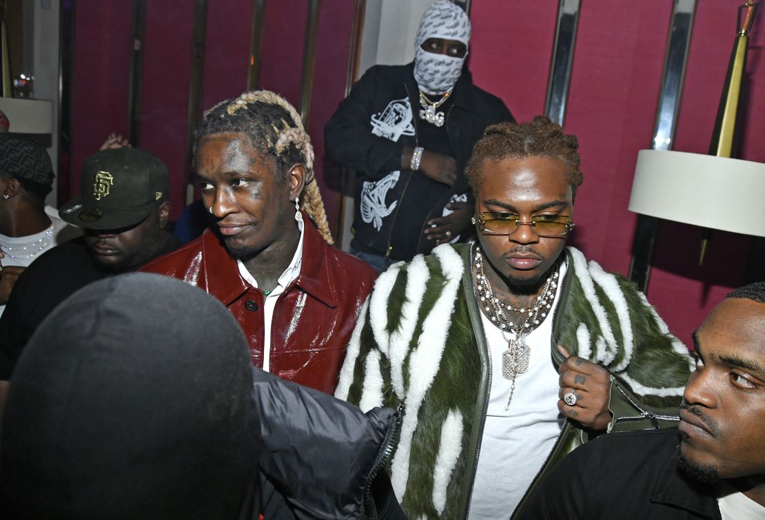 Seen in October, Young Thug, left, and Gunna are fighting RICO allegations in Atlanta.