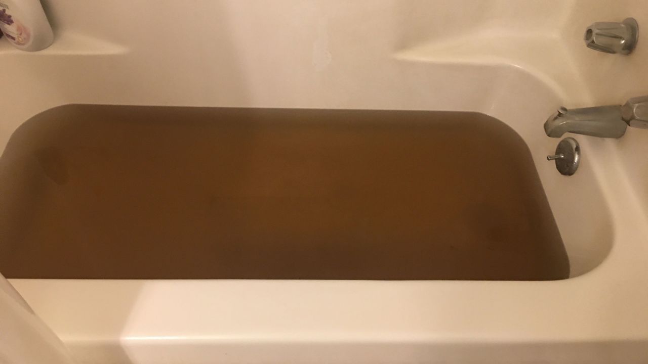 A photo of a bathtub in a Jackson home shows how brown the water can get when coming out of the faucet.