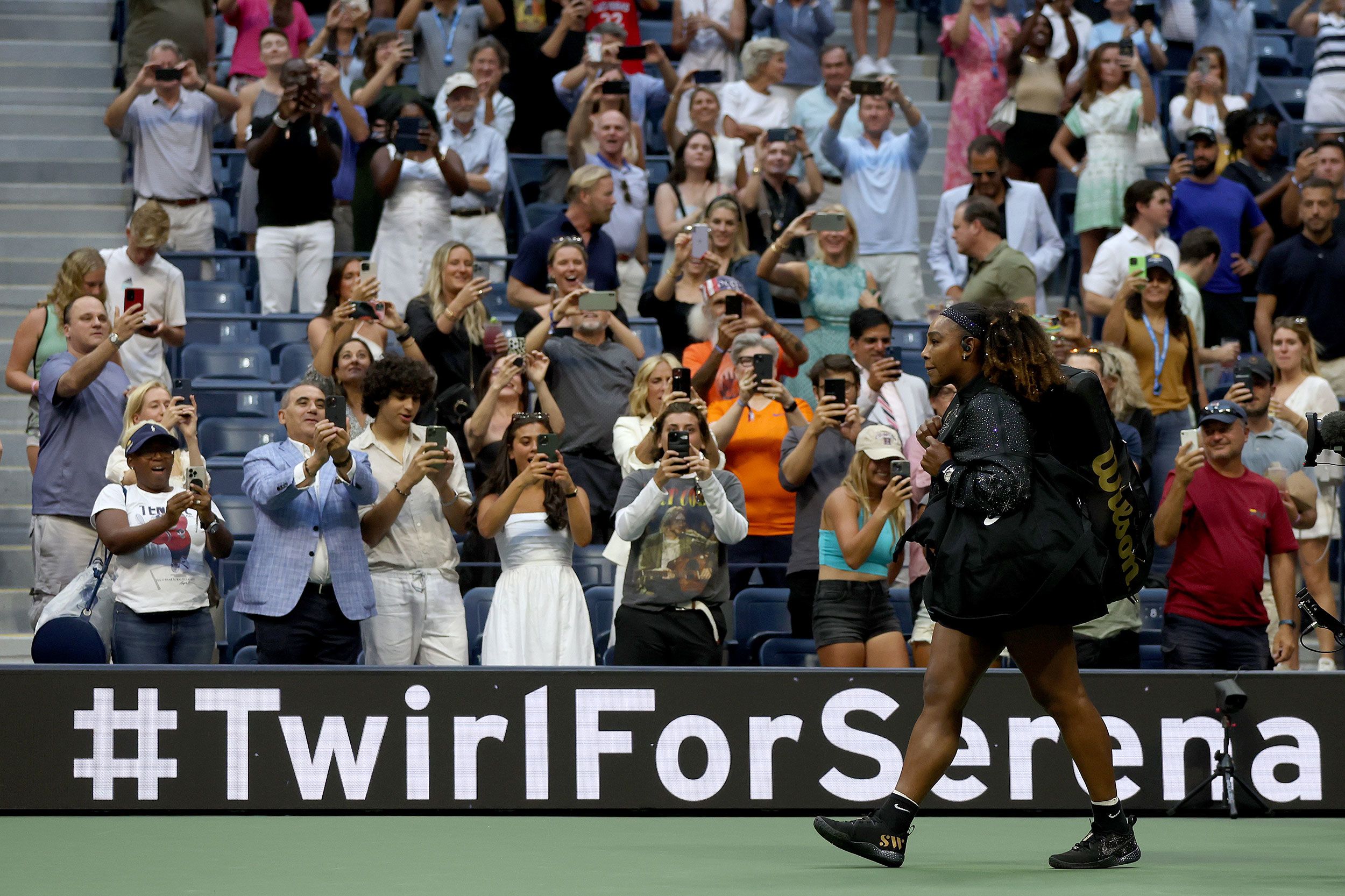 Williams walks onto the court before her match on Wednesday.