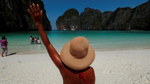 Tourists visit Maya Bay as Thailand reopens its world-famous beach after closing it for more than three years to allow its ecosystem to recover from the impact of overtourism, at Krabi province, Thailand, January 3, 2022. Picture taken January 3, 2022. REUTERS/Jorge Silva