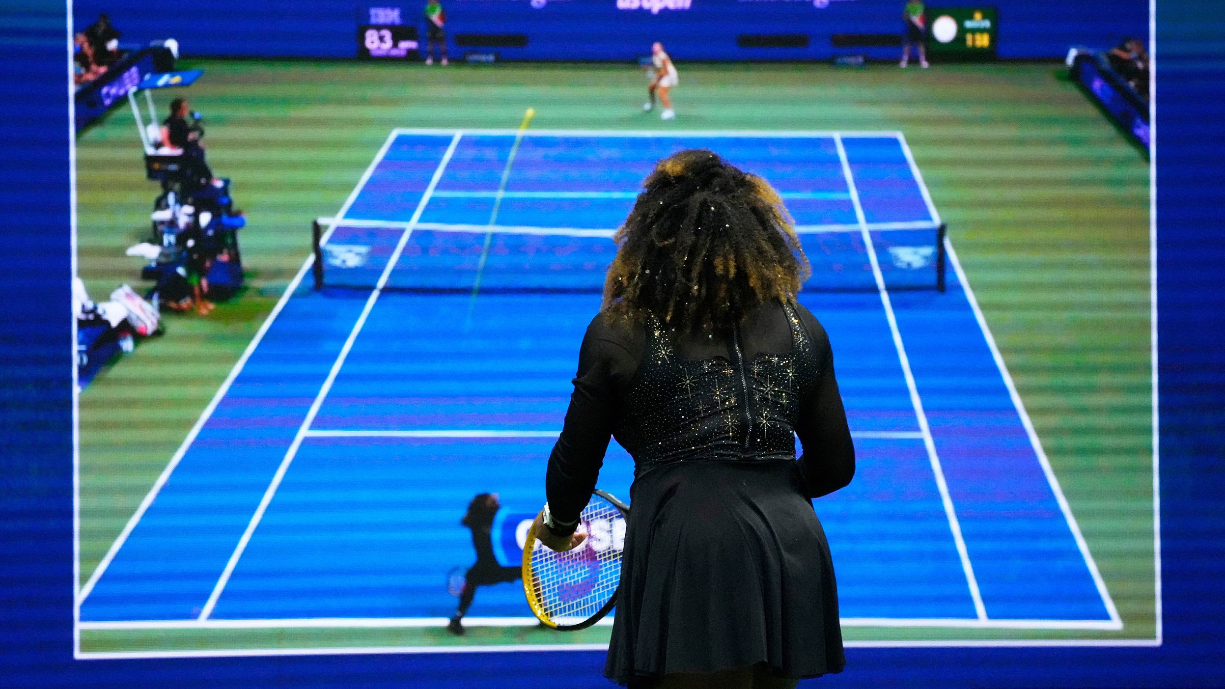 Williams watches a replay during Wednesday's match.