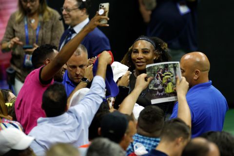 Williams takes pictures with fans astatine  Arthur Ashe Stadium aft  her second-round singles triumph   connected  Wednesday. She knocked disconnected  second-seeded Anett Kontaveit 7-6 (4), 2-6, 6-2.