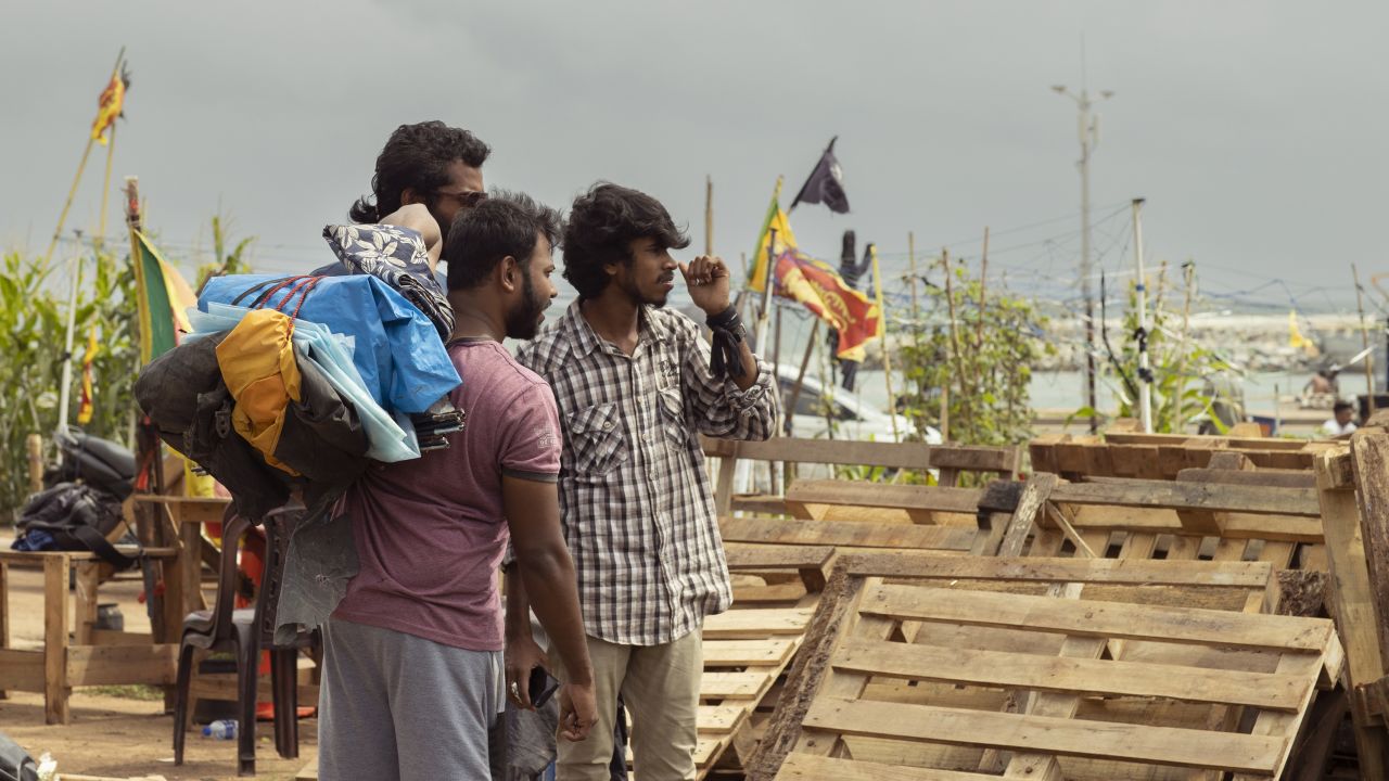 A demonstrator prepares to leave the protest site near the president's office in Colombo, Sri Lanka, on August 5, 2022