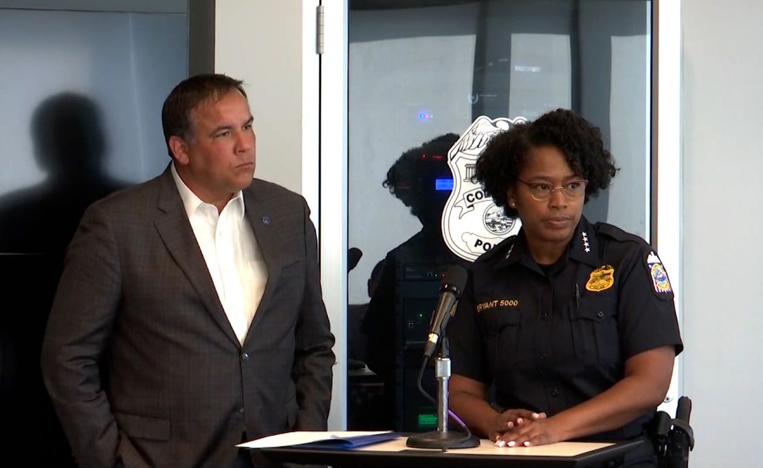 Columbus Mayor Andrew Ginther, left, and Columbus Police Chief Elaine Bryant speak to reporters about the shooting of Donovan Lewis.