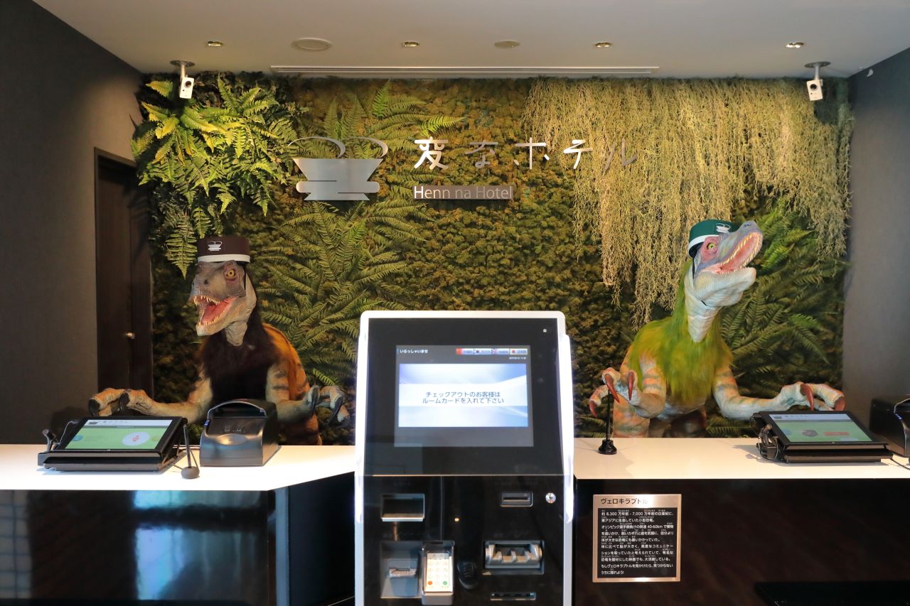 While robots might not be perfect for every role, simple and repetitive tasks are ideal. Henn na Hotel still has robots managing its check-in desk, including doll-like androids and robot dinosaurs.