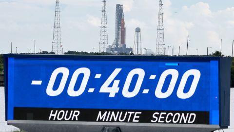 NASA's Artemis I rocket sits on a launch pad at Florida's Kennedy Space Center on Monday, August 29. The scheduled launch was <a href="https://www.cnn.com/2022/08/30/world/artemis-1-nasa-update-scn/index.html" target="_blank">scrubbed and rescheduled</a> after one of the rocket's four engines could not reach the proper temperature range required for liftoff. This uncrewed mission is the beginning of a program aiming to return humans to the moon. 