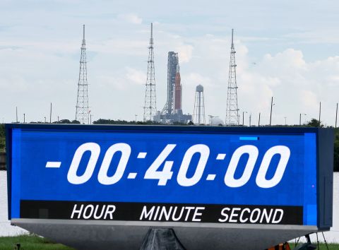 NASA's Artemis I rocket sits on a launch pad at Florida's Kennedy Space Center on Monday, August 29. The scheduled launch was <a href=