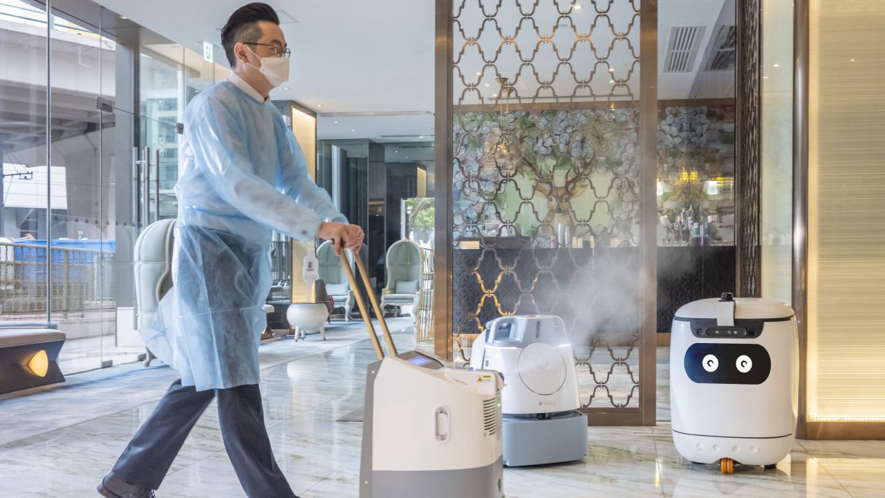 During the pandemic, the Dorsett Wanchai hotel in Hong Kong introduced a team of high-tech robots, including droids for cleaning and sanitizing, and Rice for contactless room service.