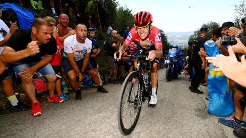 Belgian cyclist Remco Evenepoel is cheered by fans during the Tour of Spain's ninth stage on Sunday, August 28.