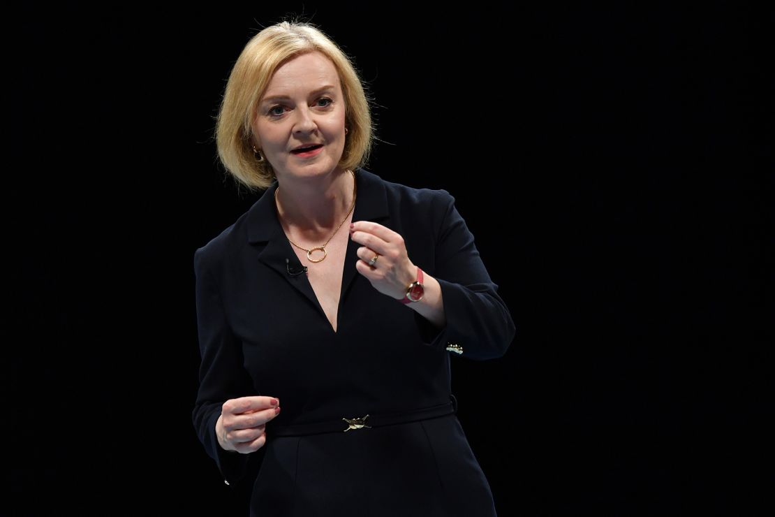 Foreign Secretary Liz Truss, the incoming prime minister, speaks on stage on Aug. 23 in Birmingham, England.