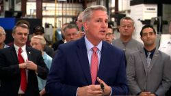 House Minority Leader Kevin McCarthy gives a speech in Pennsylvania ahead of President Biden's prime time address. 