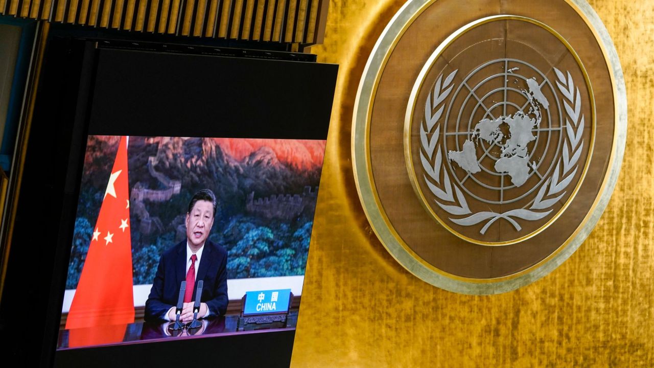 Chinese leader Xi Jinping gives a virtual address to the 76th Session of the UN General Assembly on September 21, 2021 in New York.