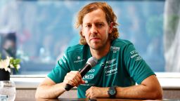 Sebastian Vettel of Germany and Aston Martin F1 Team talks to the media in the Paddock during previews ahead of the F1 Grand Prix of Hungary at Hungaroring. He earlier announced his planned retirement from the sport at the end of the 2022 season on July 28, 2022 in Budapest, Hungary. 