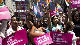 Planned Parenthood leads the Gay Pride March with a new sense of political urgency after the Supreme Court overturned Roe vs Wade, on June 26, 2022 in New York City, New York.