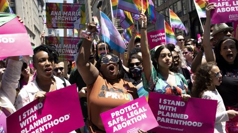 Planned Parenthood leads a Pride march in New York after the Supreme Court's decision to overturn Roe v. Wade.