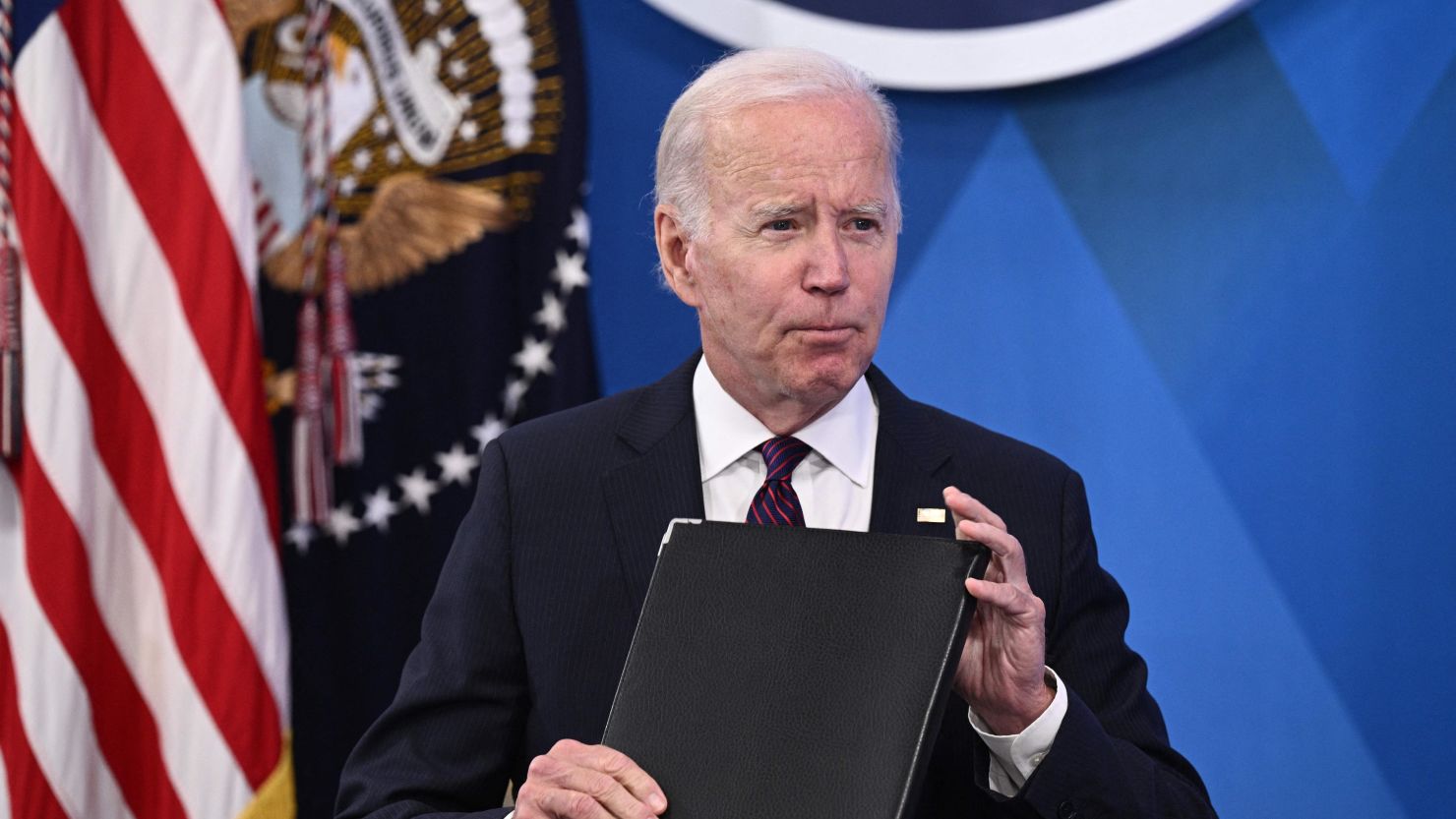 President Joe Biden speaks about the American Rescue Plan investments in the South Court Auditorium of the White House in Washington, DC, on September 2, 2022.
