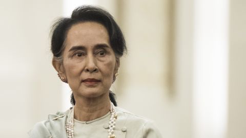 Aung San Suu Kyi during a ceremony at the Great Hall of the People in Beijing on August 18, 2016. 