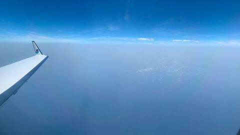 View from NOAA's hurricane hunter aircraft looking down on the thick Saharan dust layer.
