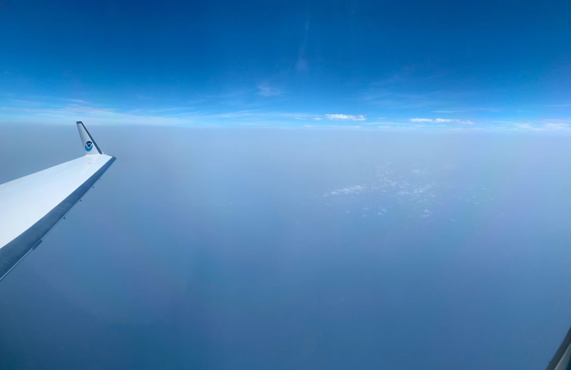 View from NOAA's hurricane hunter aircraft looking down on the thick Saharan dust layer.