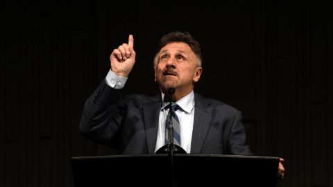 Former Columbine High School Principal Frank DeAngelis speaks during the "Columbine 20 Years Later: A Faith-based Remembrance Service" at Waterstone Community Church on April 18, 2019, in Littleton, Colorado.