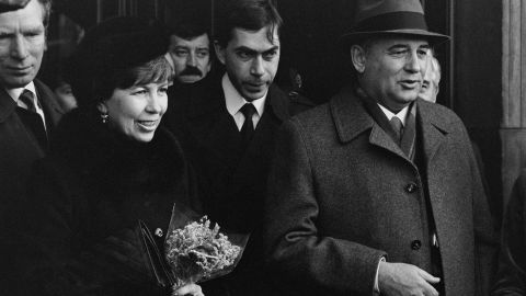 Mikhail Gorbachev and his wife Raisa Gorbachev during their first visit to London, UK., December 18, 1984. 