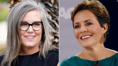 Democrat Katie Hobbs, left, and Republican Kari Lake are facing off in Arizona's open governor's race this fall. 