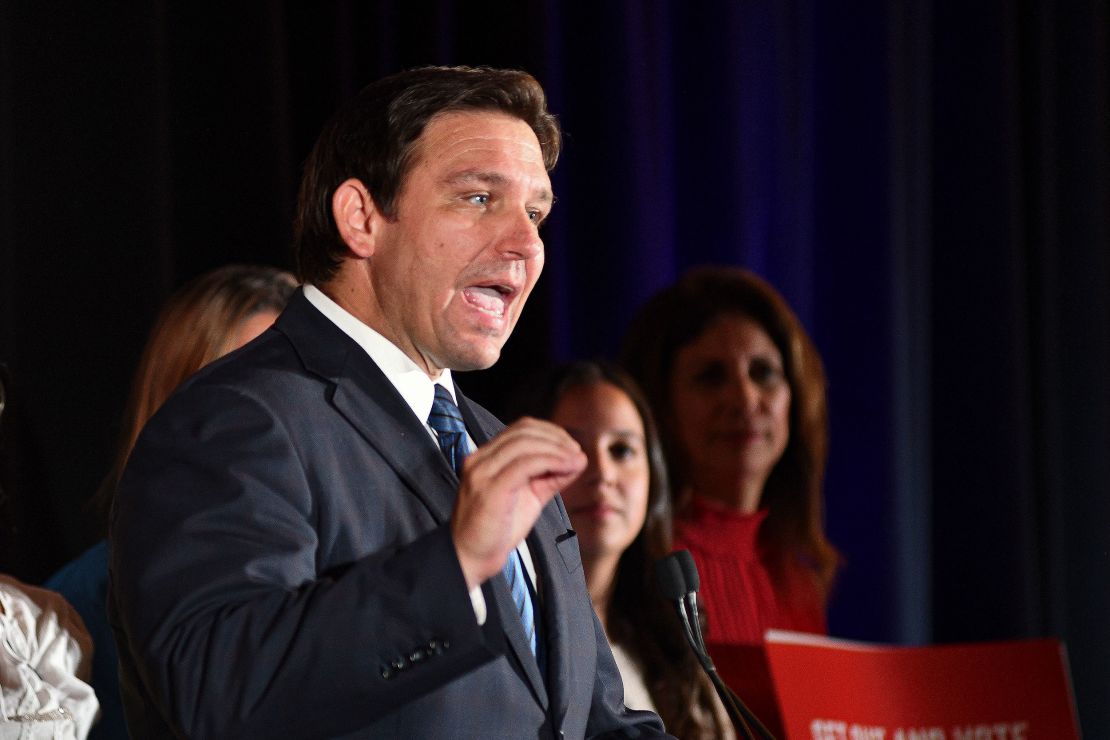 Florida Gov. Ron DeSantis, here speaking to supporters in Hialeah on August 23, 2022, will face Democrat Charlie Crist in November. 