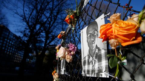 A photograph of Elijah McClain is part of the "Say Their Names" memorial on Boston Common in Boston on November 16, 2020.
