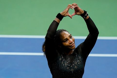 Williams motions a heart to her fans after the match on Friday.