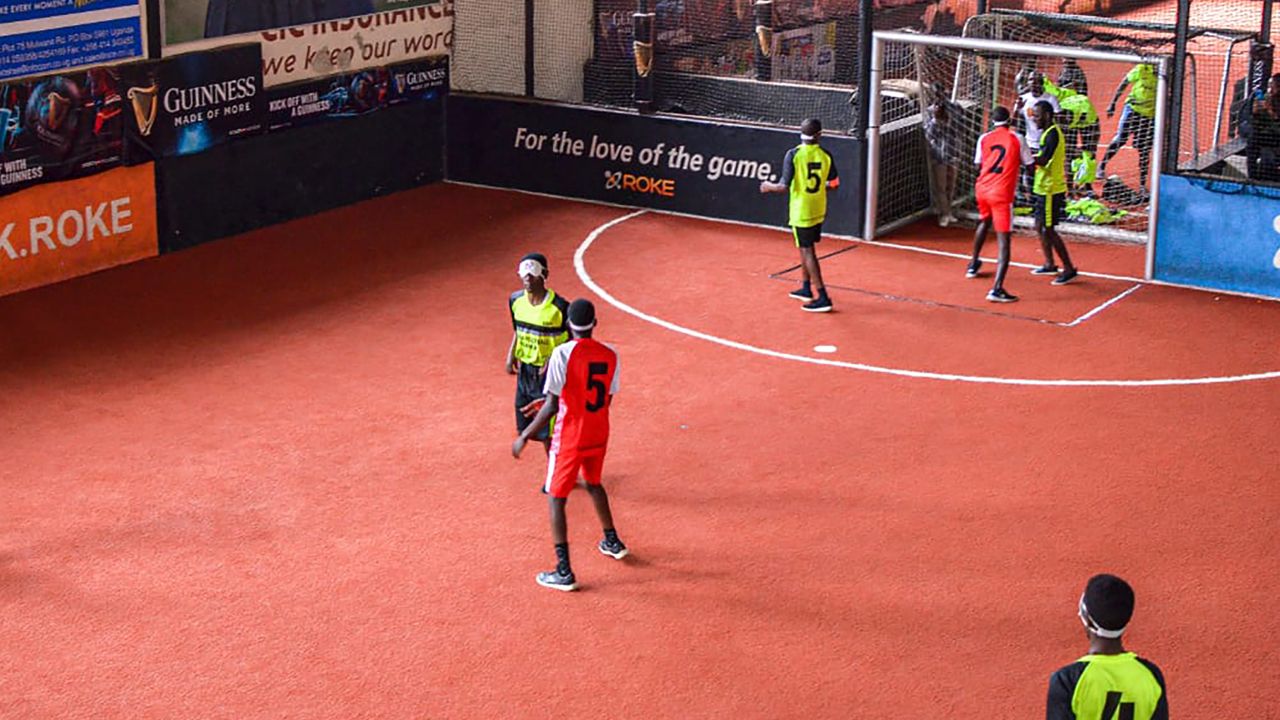 Blind football can be played indoors or outdoors.