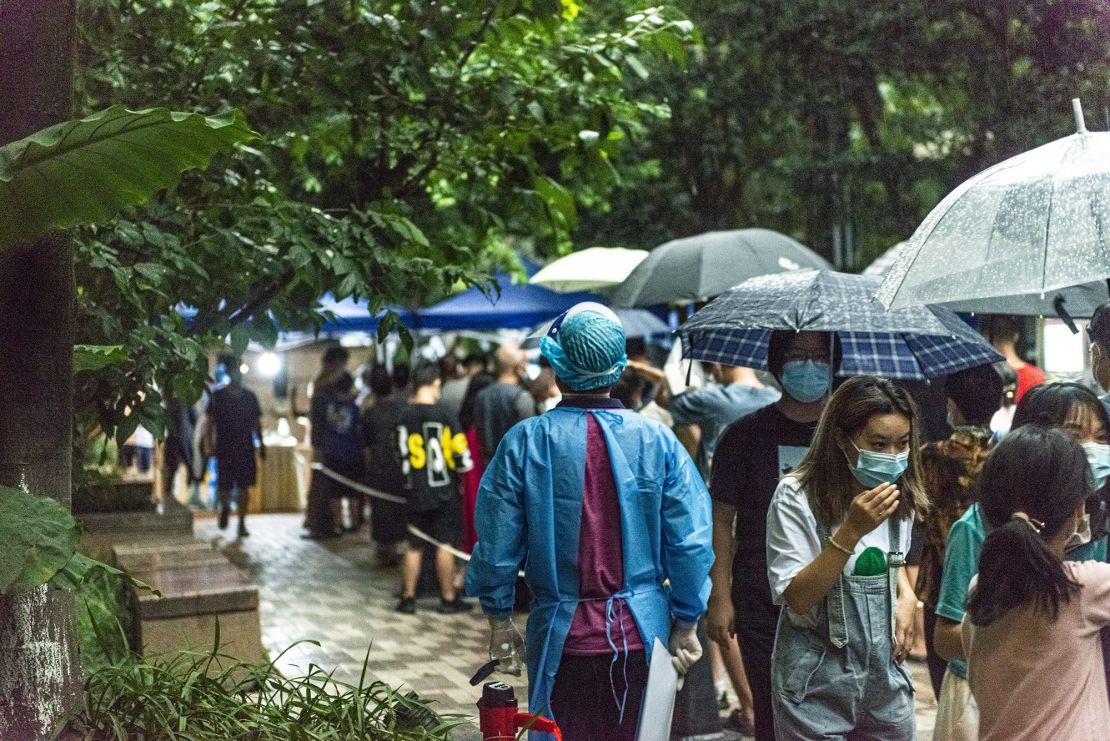 Residents line up for Covid-19 screening in Chengdu city in southwest China's Sichuan province on September 2.