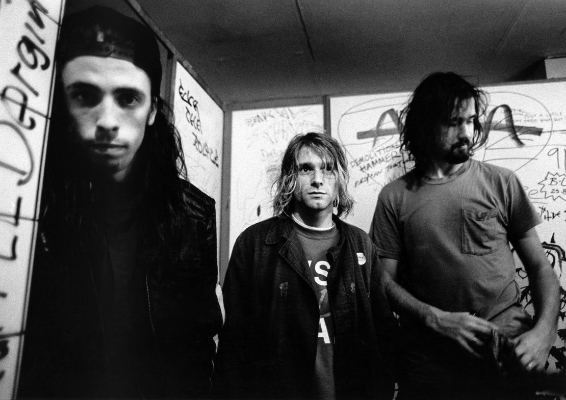 Nirvana members Dave Grohl (left), Kurt Cobain (center) and Krist Novoselic (right)