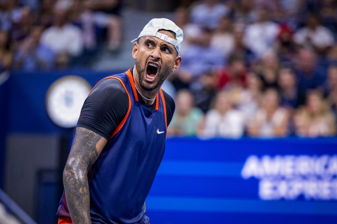 Kyrgios celebrates against Medvedev -- his fourth win against the world No. 1 in five encounters.  