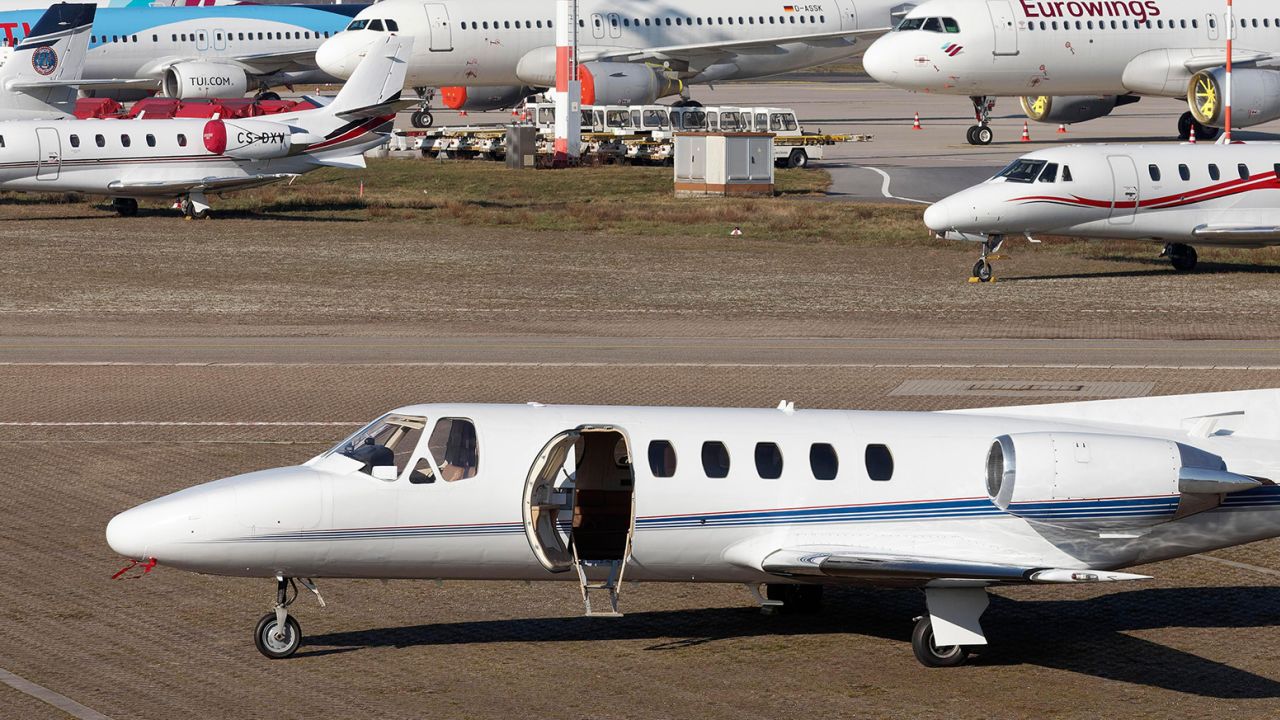 A file photo of a Cessna 551 Citation II/SP, similar to the aircraft that crashed, pictured at Dusseldorf Airport in Germany in 2021.