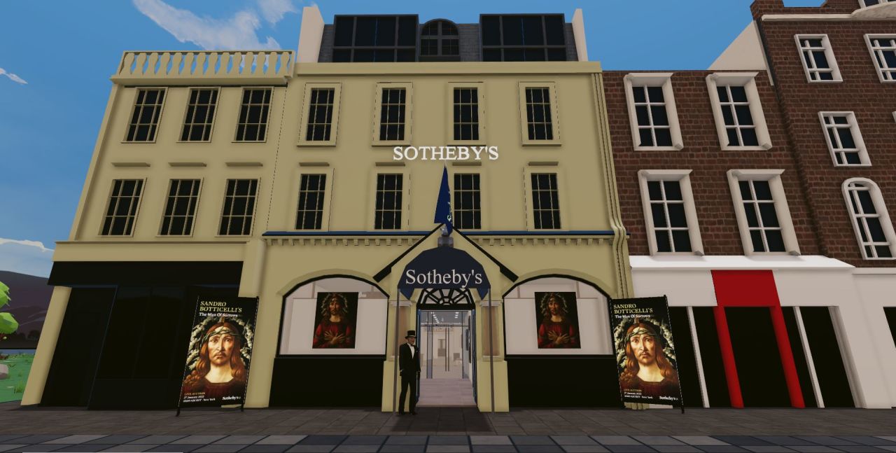 Sotheby's in Decentraland, designed and built by Voxel Architects. The building is modeled on the real-life auction house on New Bond Street, London.