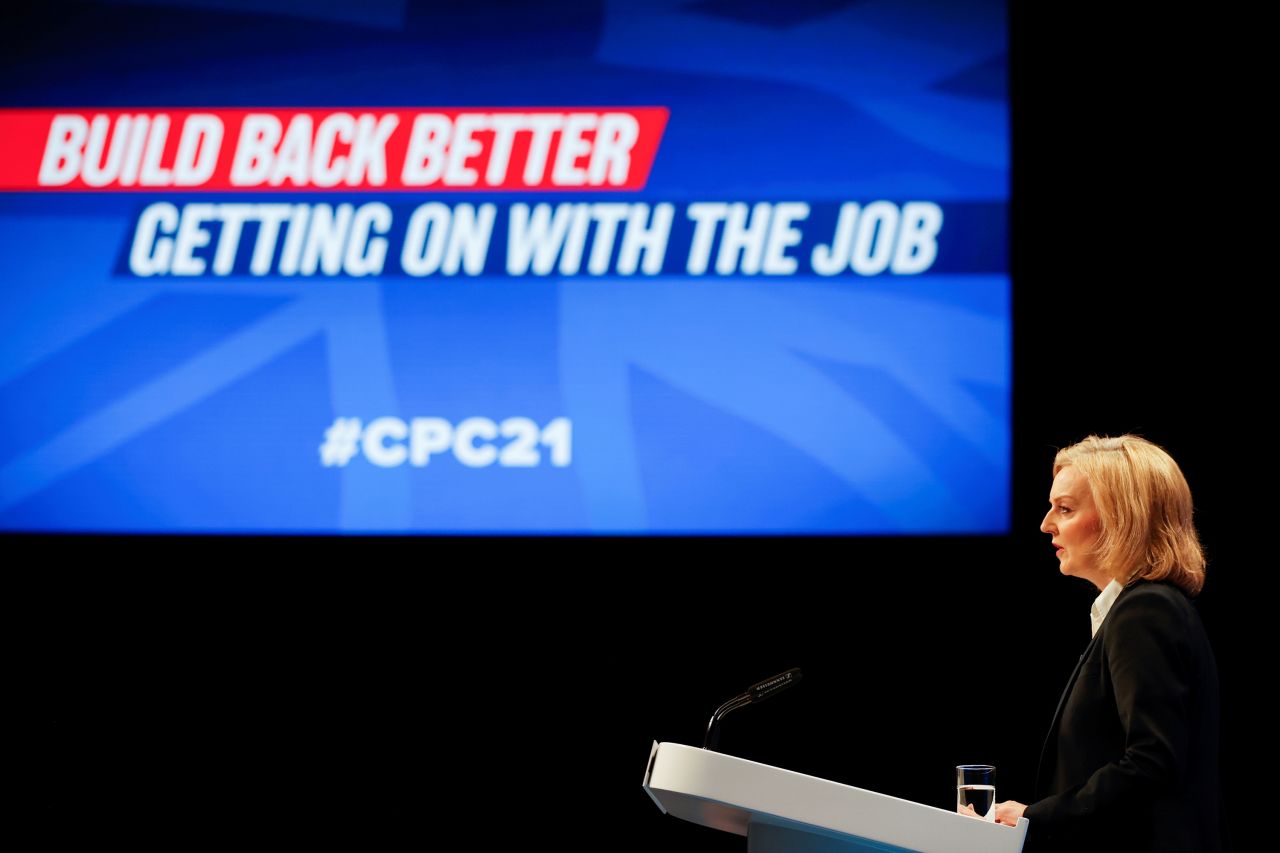 Truss speaks during the annual Conservative Party conference in October 2021.