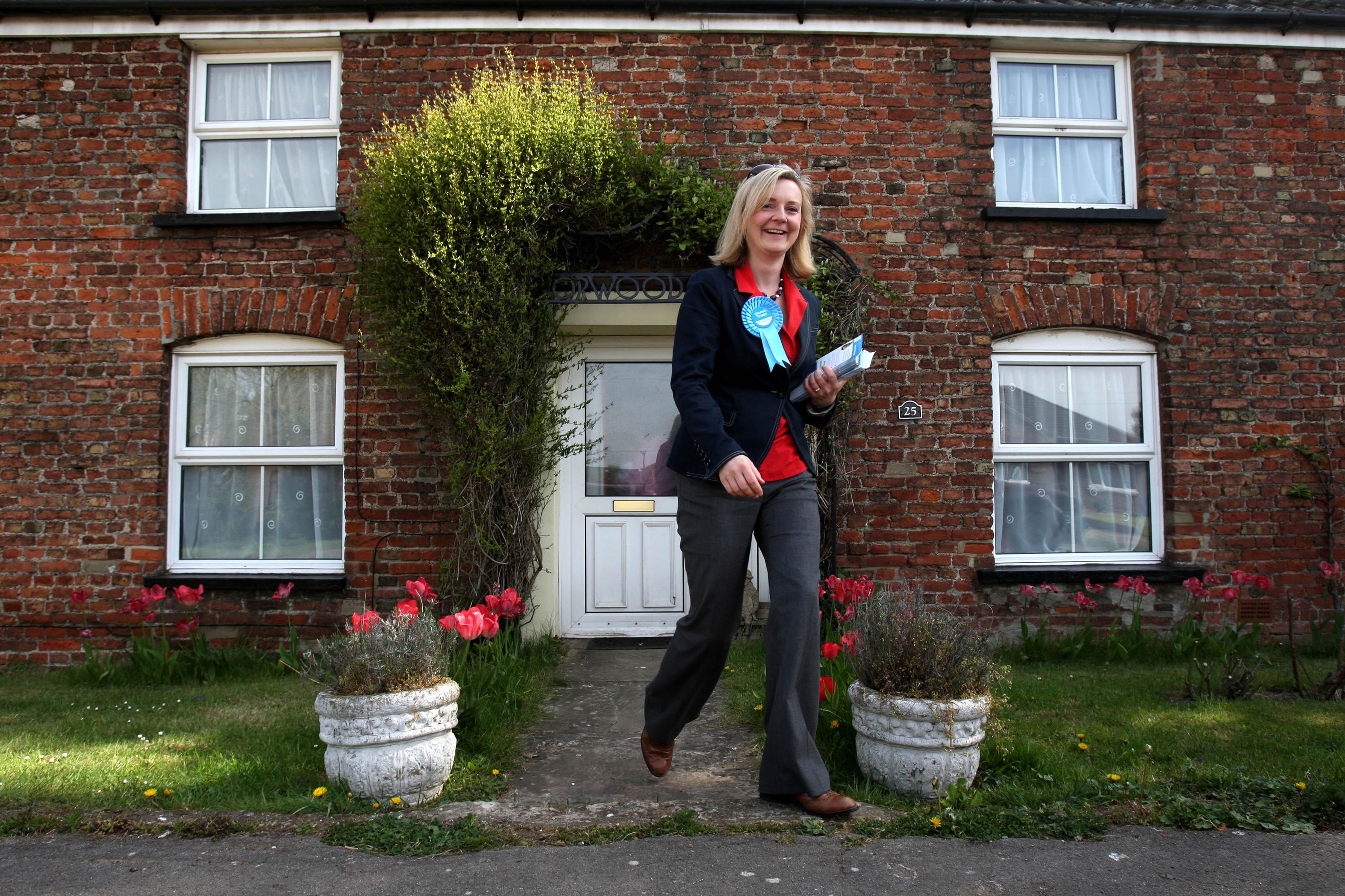 While running for Parliament, Truss canvasses in the village of West Walton in 2010.