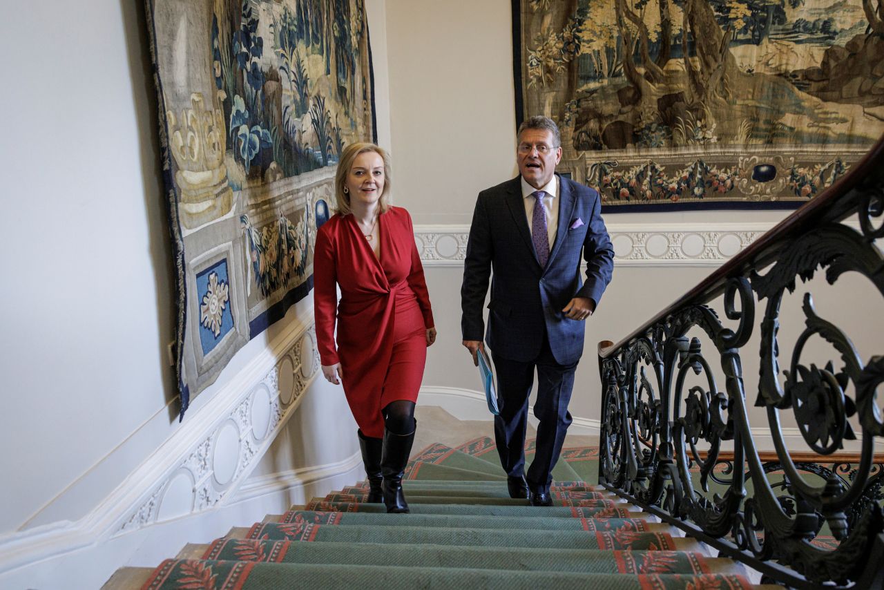 Sefcovic and Truss meet in London in February 2022. Truss supported remaining in the European Union in the UK's referendum in 2016. At the time, Truss tweeted that she was backing those who wanted to remain in the bloc because 